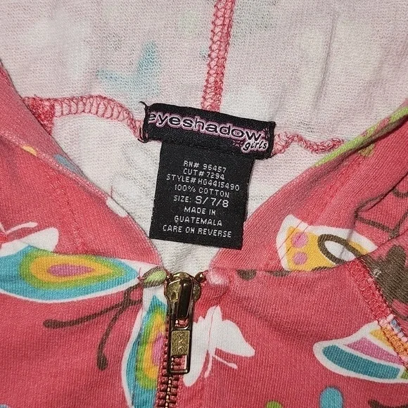 EYESHADOW GIRLS Rose Zip-Up Hoodie with Butterflies and Dots - Picture 2 of 3